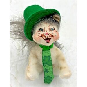 Annalee Mobilitee St. Patrick's Day Irish Cat Top Hat‎ Shamrock Tie 2004 4in EUC